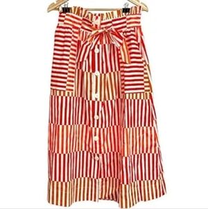 Who What Wear Red and Orange Striped A-Line Skirt